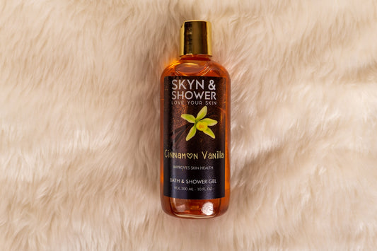 a close up of a bottle of skin and shower gel